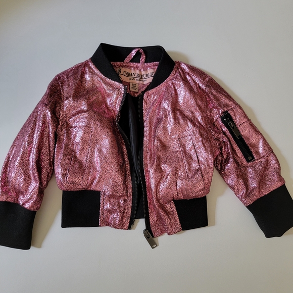 Urban Republic Other - Urban Republic Pink Baby 9/12 Months Jacket Bomber Metallic Shiny Disco 12M